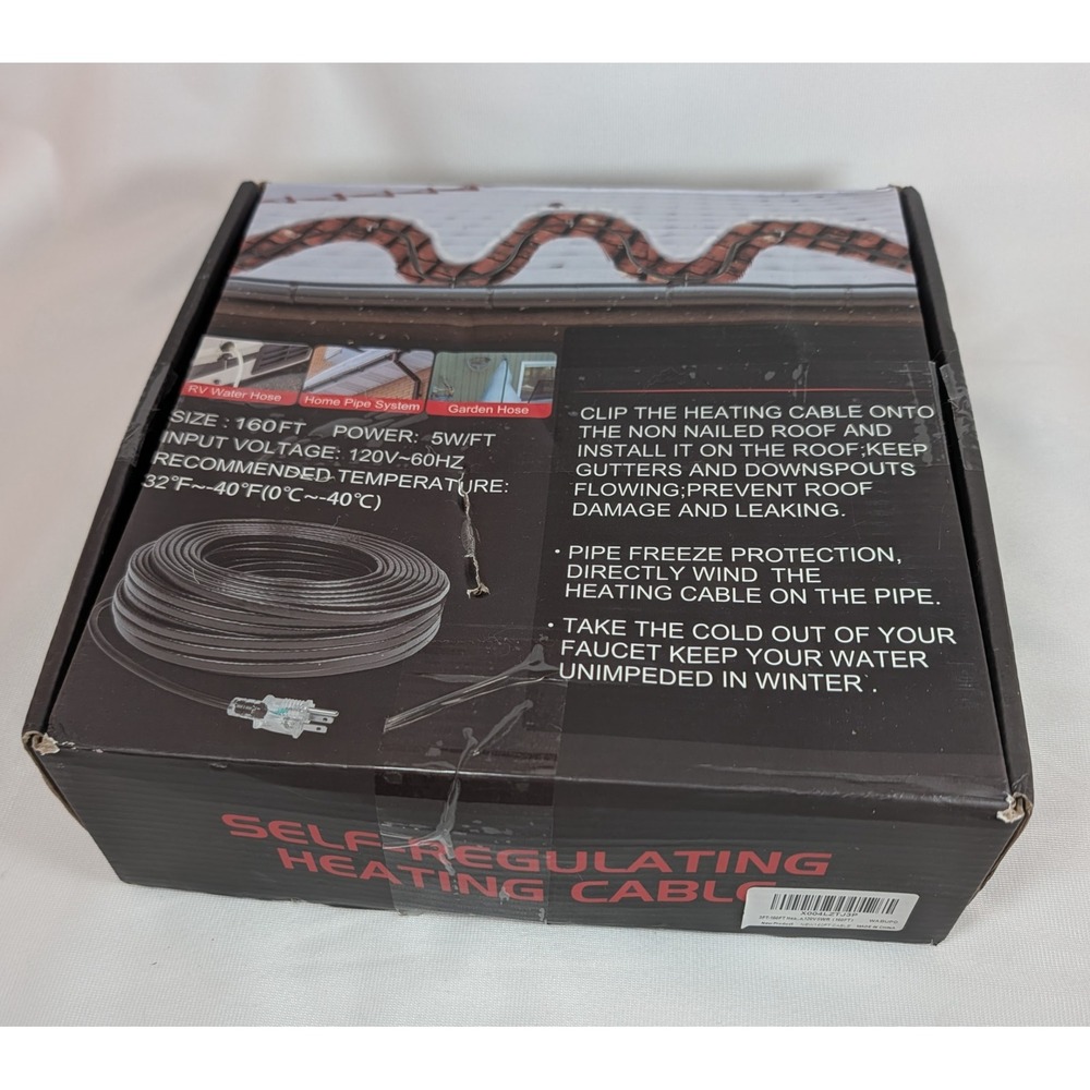 160FT Self Regulating Heating Cable for Pipe Freeze Protection Roof Gutter 120V